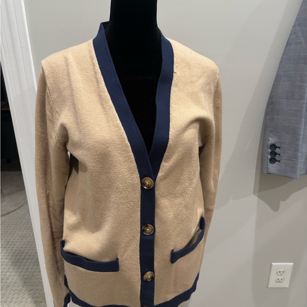 Ann Taylor Beige Cardigan with Blue Accents
